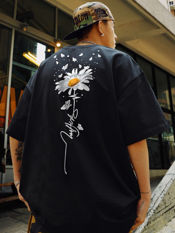 Daisy Print Short Sleeve T-Shirt for Men and Women - 2025 Summer American Streetwear, Trendy Couple Tee, Y2K Style