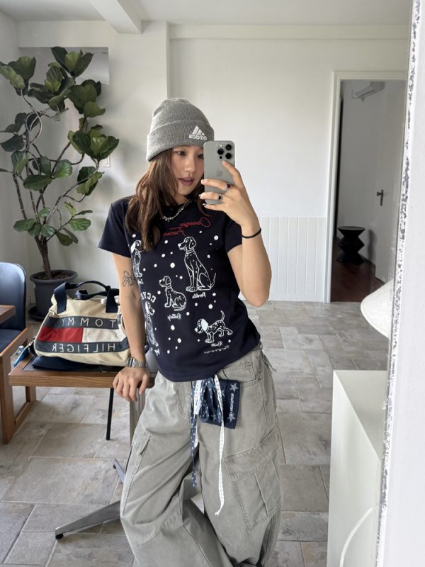 Dalmatian Print Heavy Short Sleeve T-Shirt for Women - Summer Round Neck Top, American Style, Trendy Casual Wear