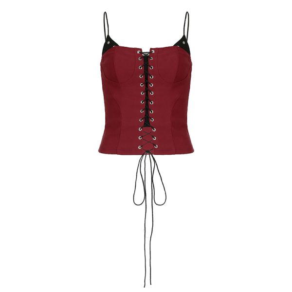 Deadly Black and Red Fake Two-Piece Cross Strap Tank Top - Sexy Summer Camisole Outerwear for Y2K Style