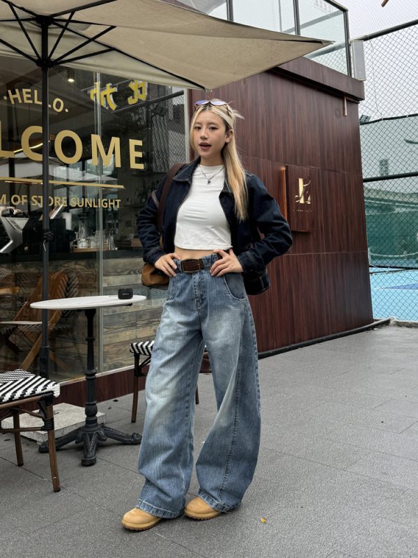 Deconstructed Loose Curved Blade Jeans for Men and Women - Retro American Wash Wide-Leg Casual Pants, Y2K Style