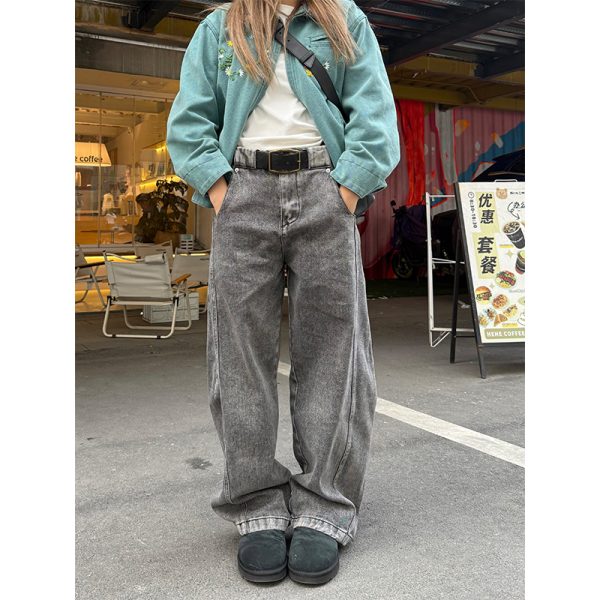 Deconstructed Loose Curved Blade Jeans for Men and Women - Retro American Wash Wide-Leg Casual Pants, Y2K Style