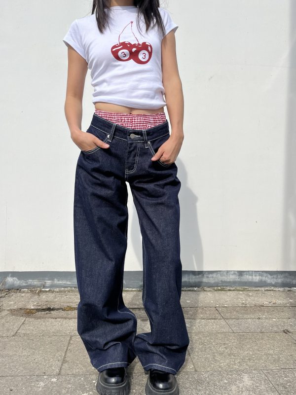 Deep Blue Wide-Leg Low-Waist Jeans for Women - Retro Slimming Loose Straight Pants, 90s Style Heavy Industry Fashion