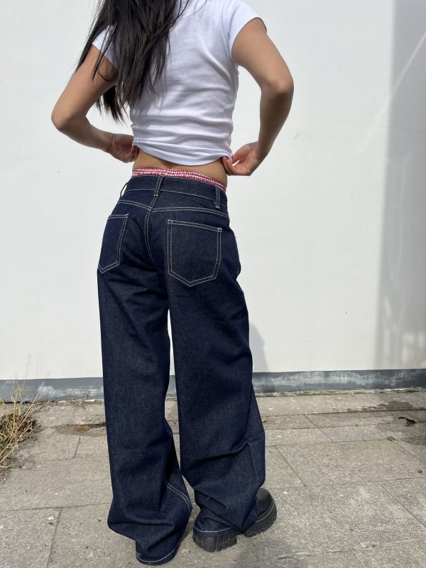 Deep Blue Wide-Leg Low-Waist Jeans for Women - Retro Slimming Loose Straight Pants, 90s Style Heavy Industry Fashion