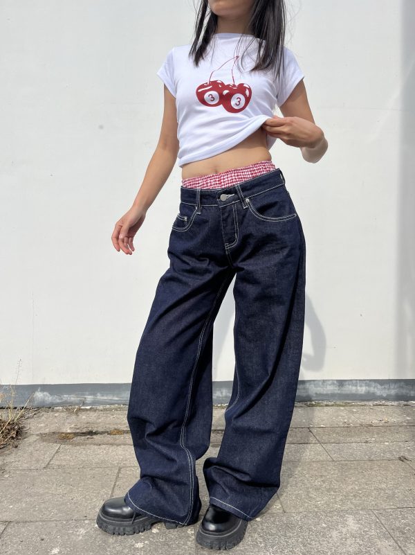 Deep Blue Wide-Leg Low-Waist Jeans for Women - Retro Slimming Loose Straight Pants, 90s Style Heavy Industry Fashion