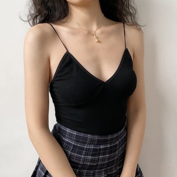 Deep V Ultra-Thin Ribbed Sexy Slim-Fit Camisole for Women - European American Style, Trendy Y2K Fashion
