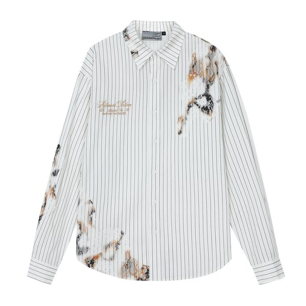 Destroyed Burnt Lace Embroidery Vintage Striped Long Sleeve Shirt - High-End 90s Y2K Inspired Fashion Top