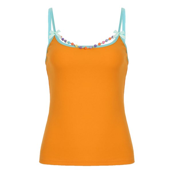 Detachable Bead Chain Bow Strap Vest for Women - Tight-Fitting Backless Top, Trendy Y2K Style