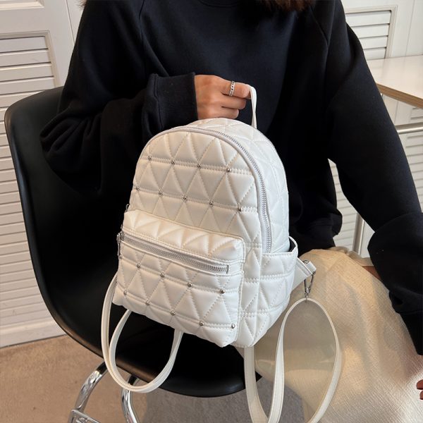 Diamond-Shaped Large Capacity Backpack for Women - Minimalist High-End Style, Fashionable Versatile School Bag for Spring/Summer 2025