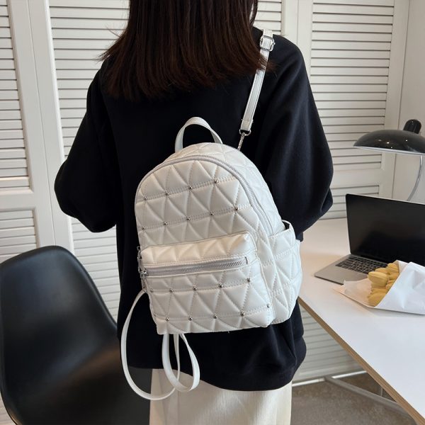 Diamond-Shaped Large Capacity Backpack for Women - Minimalist High-End Style, Fashionable Versatile School Bag for Spring/Summer 2025