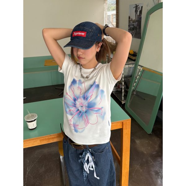 Digital Print Slim Fit Short Sleeve T-Shirt for Women, Summer Crop Top, Casual Style, Y2K Fashion