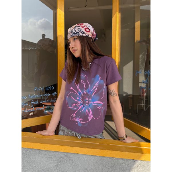 Digital Print Slim Fit Short Sleeve T-Shirt for Women, Summer Crop Top, Casual Style, Y2K Fashion