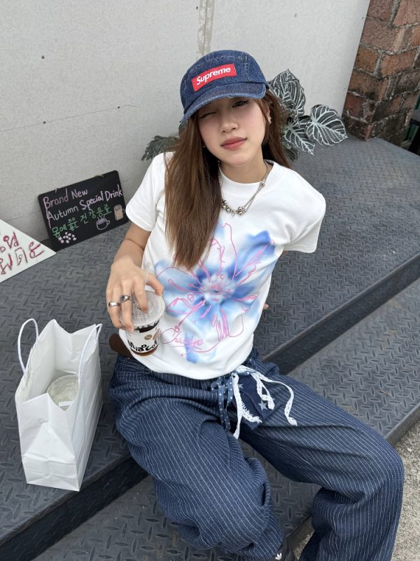 Digital Print Slim Fit Short Sleeve T-Shirt for Women, Summer Crop Top, Casual Style, Y2K Fashion