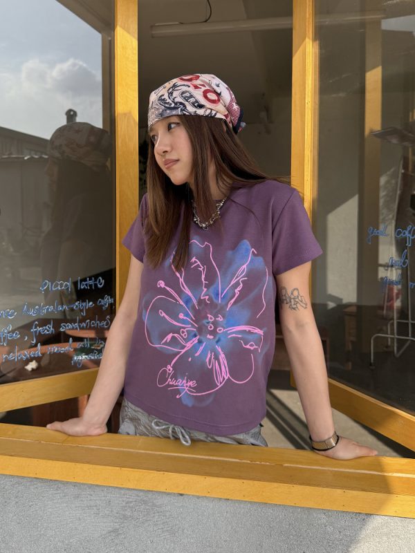 Digital Print Slim Fit Short Sleeve T-Shirt for Women, Summer Crop Top, Casual Style, Y2K Fashion