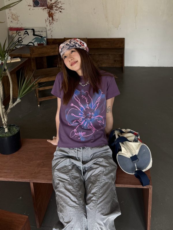 Digital Print Slim Fit Short Sleeve T-Shirt for Women, Summer Crop Top, Casual Style, Y2K Fashion