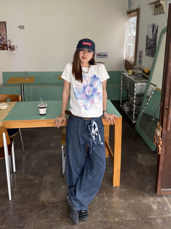 Digital Print Slim Fit Short Sleeve T-Shirt for Women, Summer Crop Top, Casual Style, Y2K Fashion