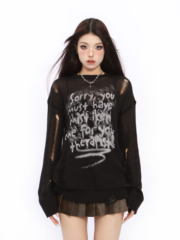Distressed Hollow-Out Knitted Top for Women - American Style Long Sleeve Sun Protection Cover-Up - Summer Spicy Girl Fashion