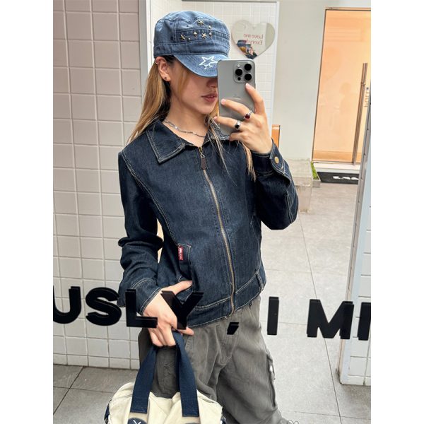 Distressed Slim-Fit Denim Jacket for Women - Vintage American-Style Short Top for Spring & Autumn, Clean Fit Fashion Outerwear