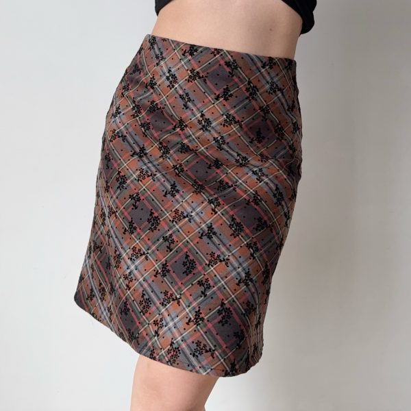 DIY American Vintage Floral Plaid Midi Skirt - Women's High Waist Bodycon Fashion Skirt, Y2K Style
