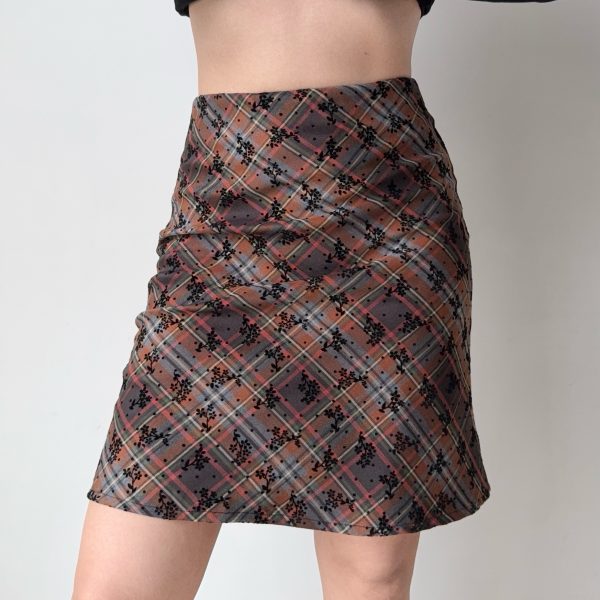 DIY American Vintage Floral Plaid Midi Skirt - Women's High Waist Bodycon Fashion Skirt, Y2K Style