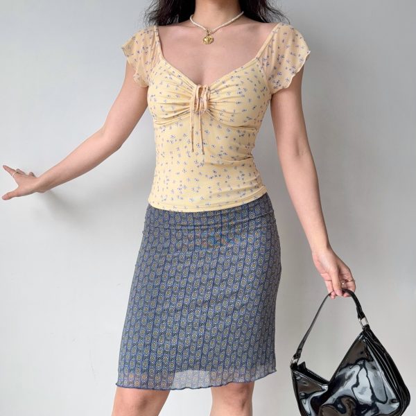 DIY American Vintage Printed Mesh Bodycon Skirt for Women - Sexy 90s Inspired Fashion Piece