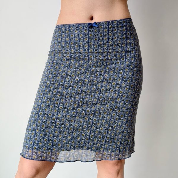 DIY American Vintage Printed Mesh Bodycon Skirt for Women - Sexy 90s Inspired Fashion Piece