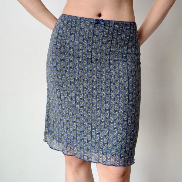 DIY American Vintage Printed Mesh Bodycon Skirt for Women - Sexy 90s Inspired Fashion Piece