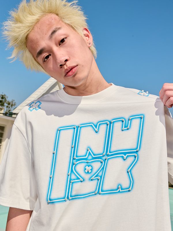 Dopamine Pearl Letter T-Shirt - Vintage American Streetwear, Loose Fit, Short Sleeve, Unisex, 90s Inspired, Trendy 2025 Style