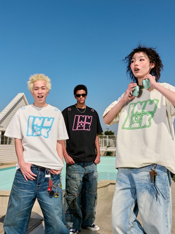 Dopamine Pearl Letter T-Shirt - Vintage American Streetwear, Loose Fit, Short Sleeve, Unisex, 90s Inspired, Trendy 2025 Style
