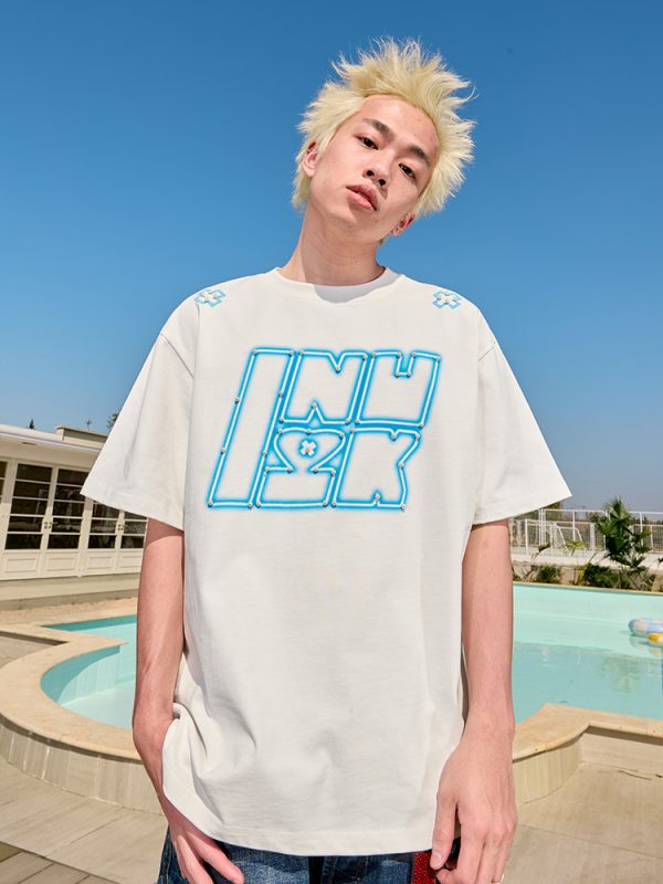 Dopamine Pearl Letter T-Shirt - Vintage American Streetwear, Loose Fit, Short Sleeve, Unisex, 90s Inspired, Trendy 2025 Style