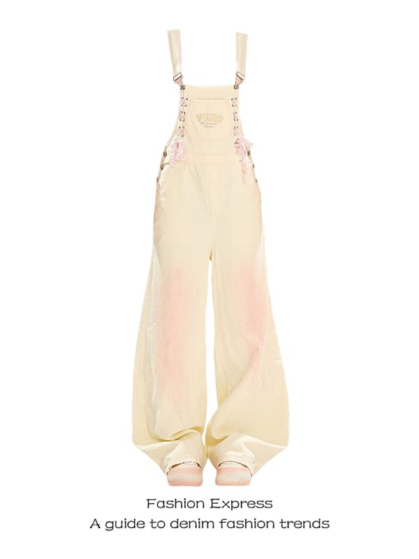 Dopamine Pink Gradient Lace-Up Fufu Suspenders Women's Wide-Leg Jumpsuit for Autumn Winter 2025 Y2K Fashion Trend