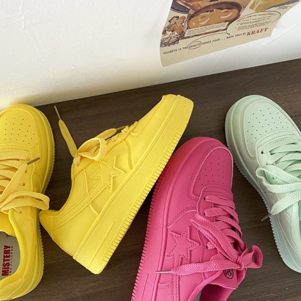 Dopamine Yellow Star Low-Top Sneakers for Women - Versatile Casual Sports Shoes for Spring Summer Trendy Style