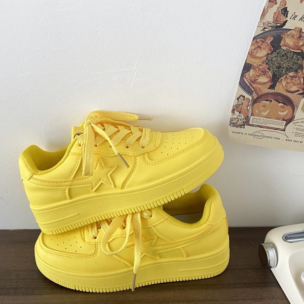 Dopamine Yellow Star Low-Top Sneakers for Women - Versatile Casual Sports Shoes for Spring Summer Trendy Style