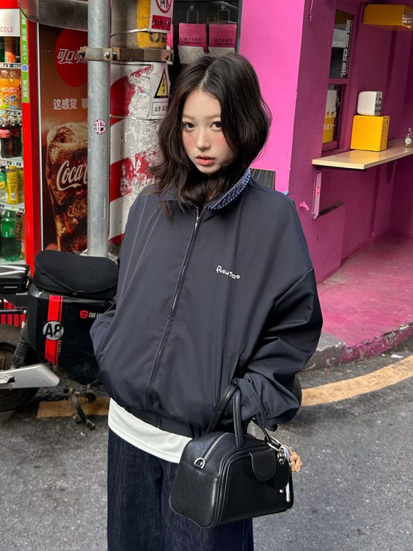 Double-Sided Plaid Work Jacket for Couples - Versatile Loose Top Coat for Spring and Autumn, Trendy National Style