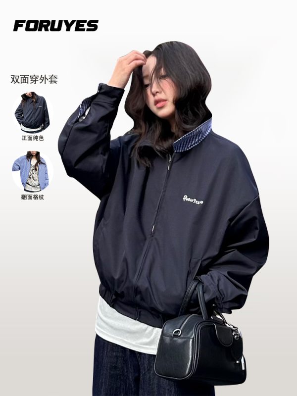 Double-Sided Plaid Work Jacket for Couples - Versatile Loose Top Coat for Spring and Autumn, Trendy National Style