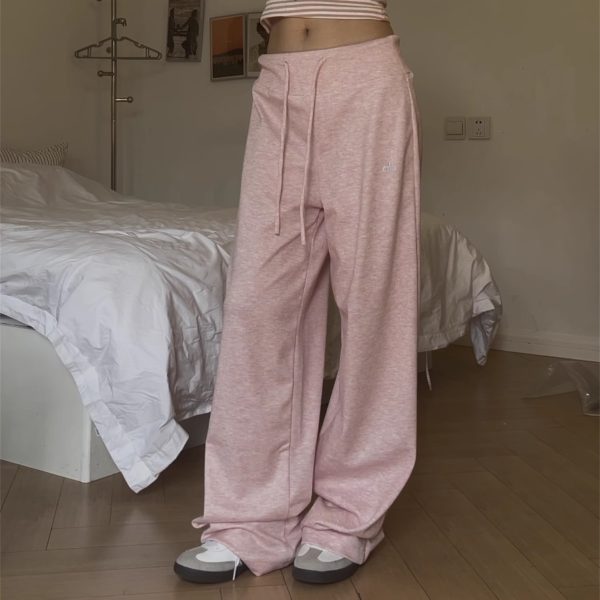 Draped Drawstring Wide-Leg Pants for Women - Casual Relaxed Fit, Versatile Floor-Length Style for Spring/Summer 2025 Fashion