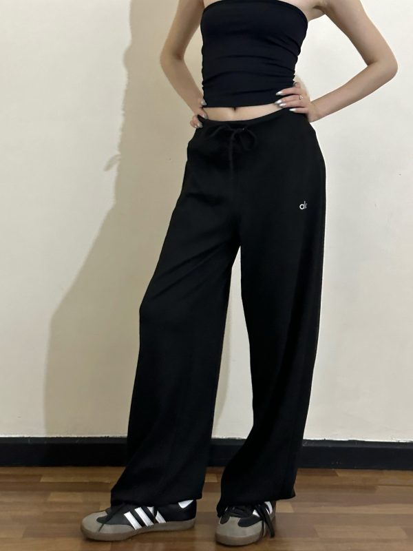 Draped Drawstring Wide-Leg Pants for Women - Casual Relaxed Fit, Versatile Floor-Length Style for Spring/Summer 2025 Fashion