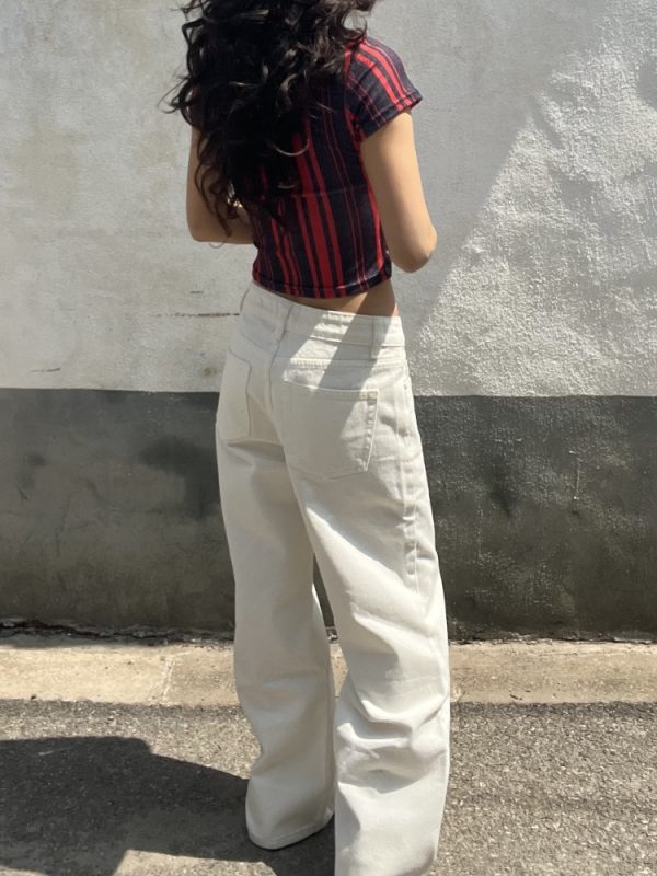 Draped White Straight-Leg Low-Rise Floor-Length Jeans for Women - American Vintage 2025 Style