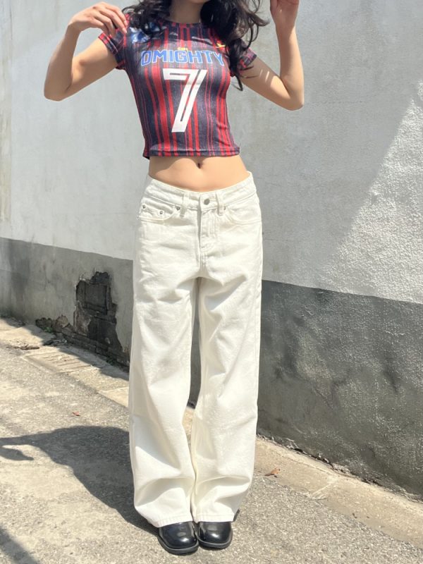 Draped White Straight-Leg Low-Rise Floor-Length Jeans for Women - American Vintage 2025 Style