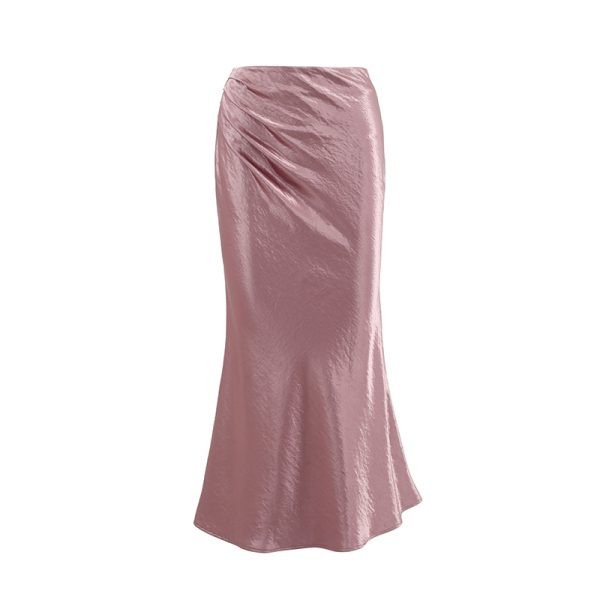 Elegant Glossy Satin Half-Length Mermaid Skirt - French Style Commuting High-End White Midi Skirt for Chic Outfits