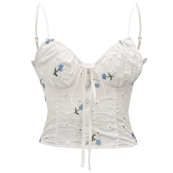 Elegant Vintage Lace Embroidery Strap Top - Handmade Women's Summer Outerwear - French Style Short Top for Effortless Chic