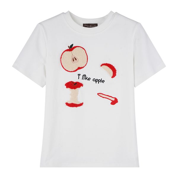 Embroidered Apple Short Sleeve T-Shirt for Women, Slim Fit American Style, White Hot Girl Top, Casual Y2K Fashion