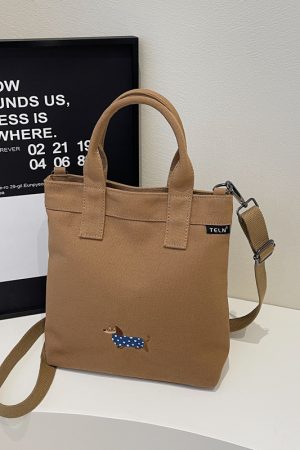 Embroidered Dachshund Canvas Crossbody Bag for Women - Large Capacity Commuter Tote Bag 2025 Trendy Style