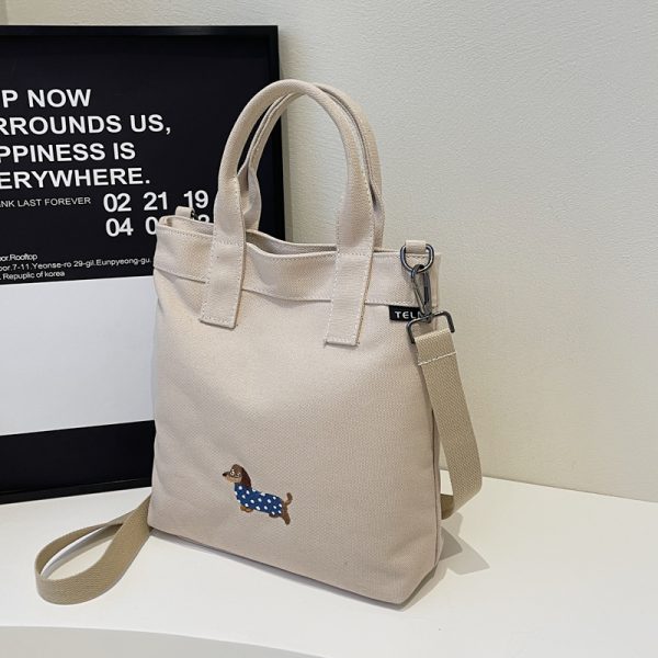Embroidered Dachshund Canvas Crossbody Bag for Women - Large Capacity Commuter Tote Bag 2025 Trendy Style