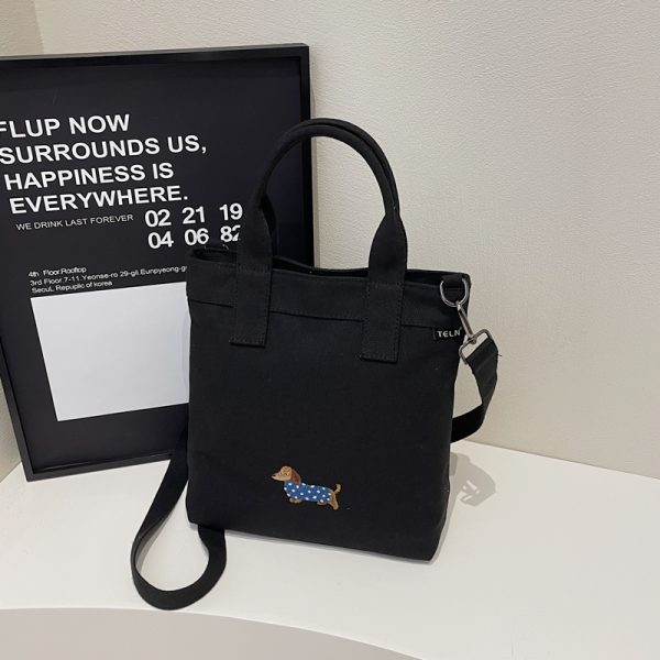 Embroidered Dachshund Canvas Crossbody Bag for Women - Large Capacity Commuter Tote Bag 2025 Trendy Style