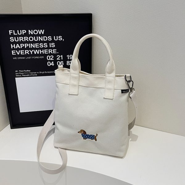 Embroidered Dachshund Canvas Crossbody Bag for Women - Large Capacity Commuter Tote Bag 2025 Trendy Style