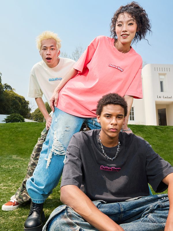 Embroidered Dopamine Letter Short Sleeve T-Shirt - Vintage American Streetwear Unisex 2025 Model, Trendy Retro Style