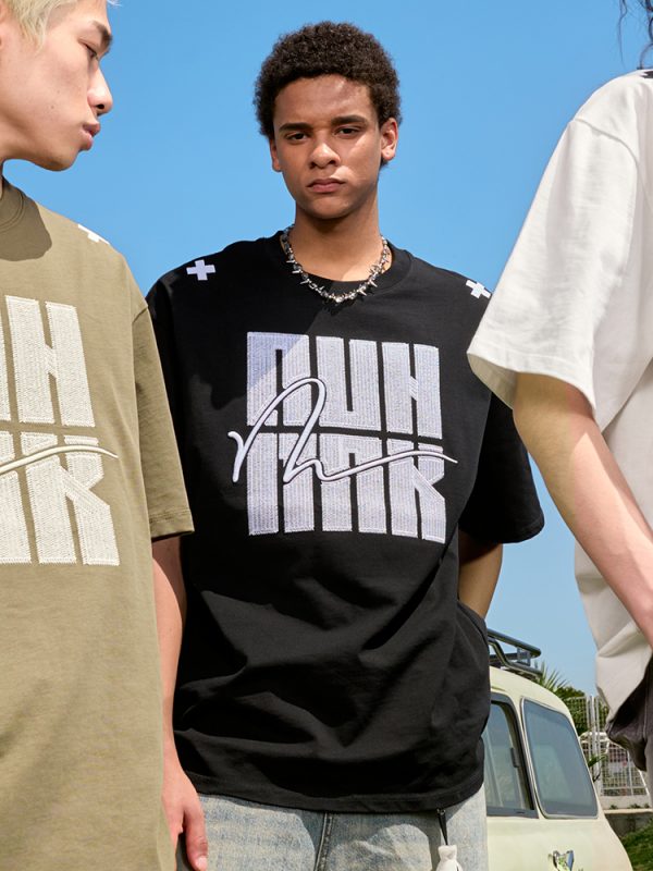 Embroidered Heavyweight Streetwear Letter T-Shirt - American Vintage Loose Fit Short Sleeve Unisex Summer 2025 Fashion