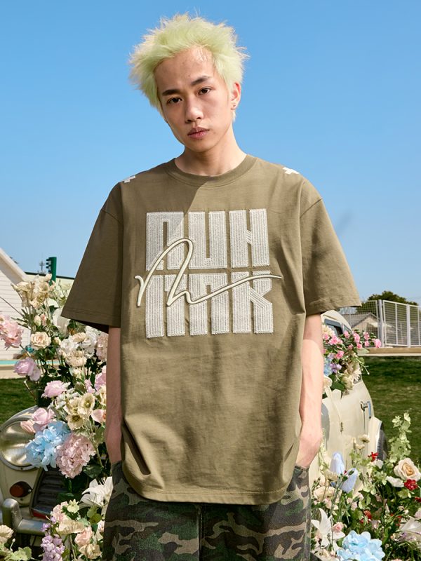 Embroidered Heavyweight Streetwear Letter T-Shirt - American Vintage Loose Fit Short Sleeve Unisex Summer 2025 Fashion
