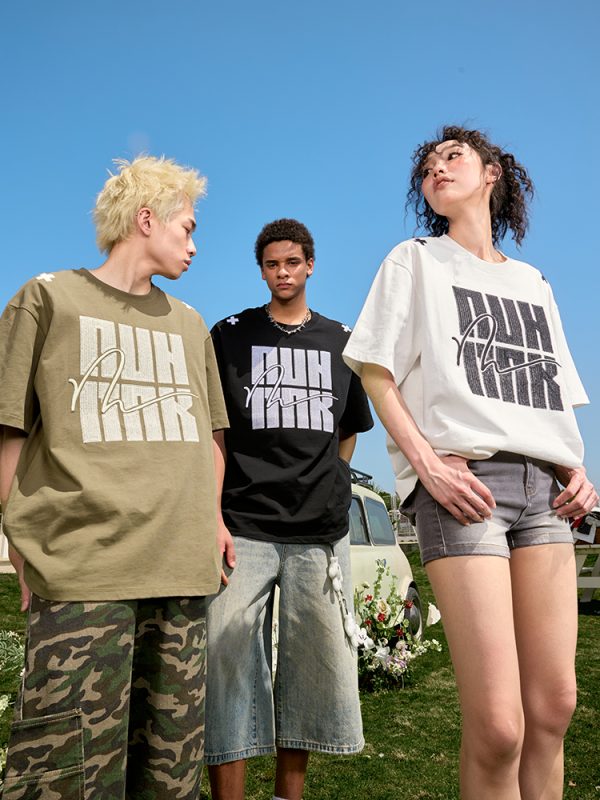 Embroidered Heavyweight Streetwear Letter T-Shirt - American Vintage Loose Fit Short Sleeve Unisex Summer 2025 Fashion