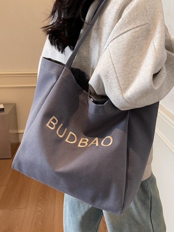 Embroidered Letter Canvas Large Tote Bag for Women - 2025 Shoulder Shopping Bag with High Capacity, Commuter & Lazy Style